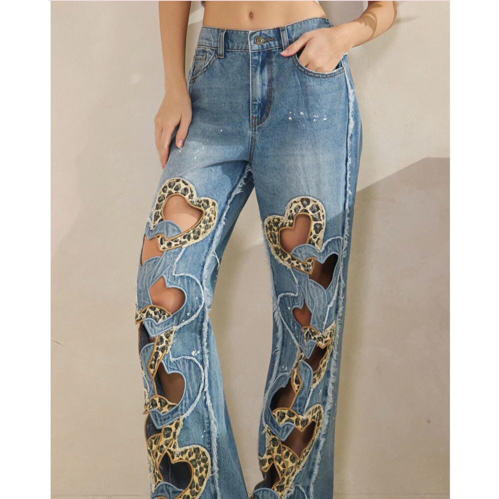 NWT Oli & Hali WASHED HEART CUTOUT JEANS Sz XL